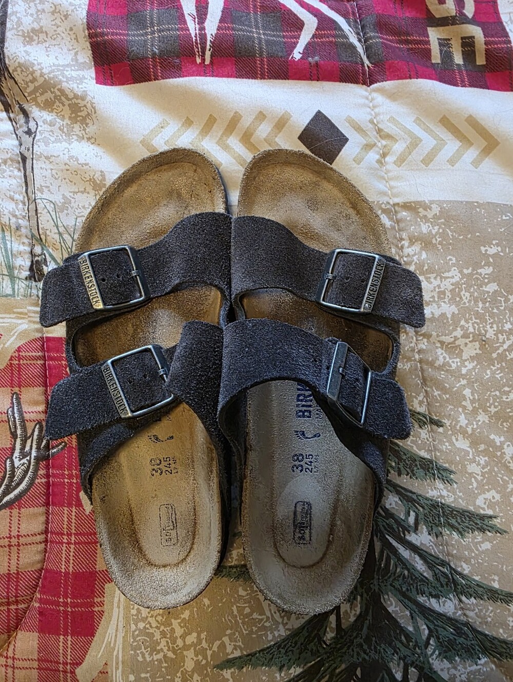 Birkenstock Arizona Suede Double Strap Sandals in Dark Gray
